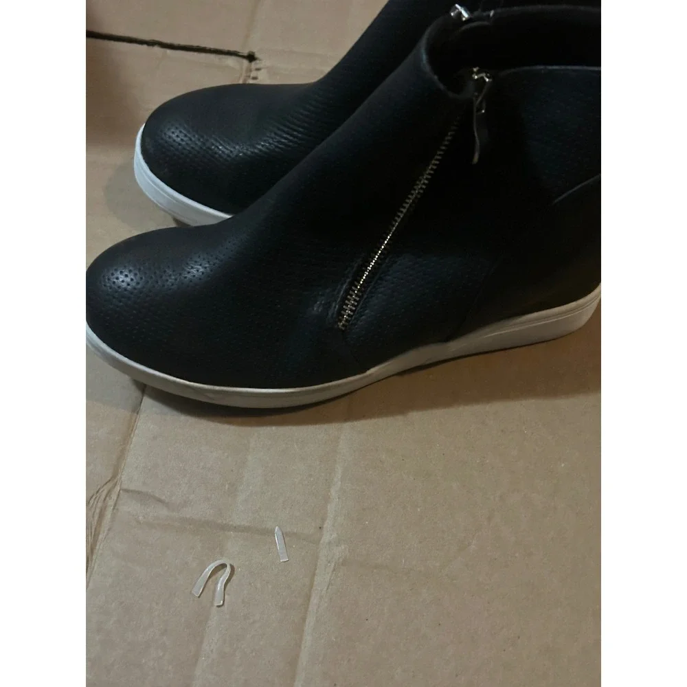 Black Perforated Side Zip Wedge High‎ Top Sneakers Womens Size 8.5